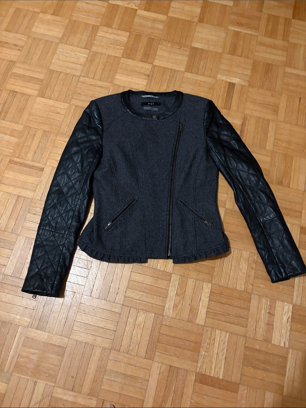 OUI Black Quilted-Sleeve Moto Jacket